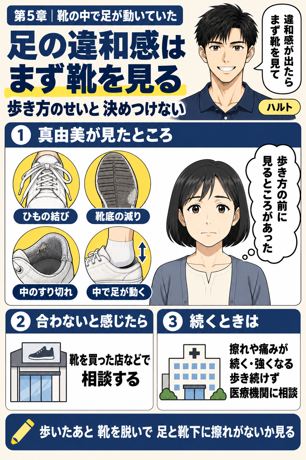 解説図解：足に違和感が出たら靴をチェック